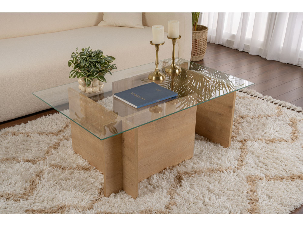 Tavolino in vetro "Vetrino" 105 x 65 x 40 cm - Rovere miele