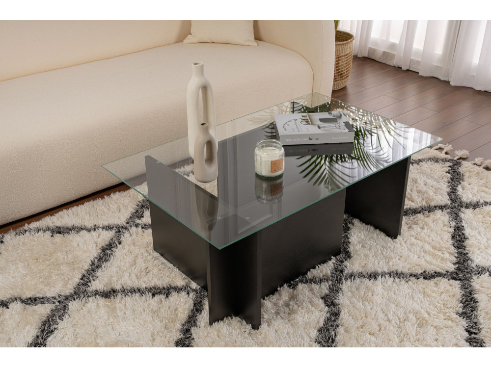 Tavolino in vetro "Vetrino" 105 x 65 x 40 cm - Legno nero