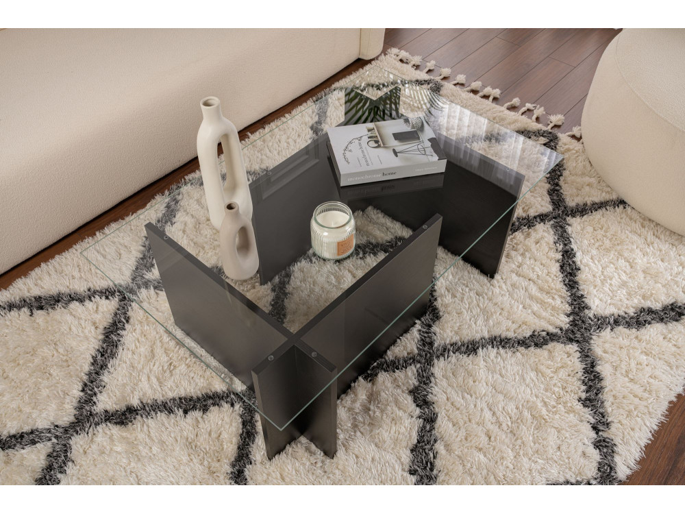 Tavolino in vetro "Vetrino" 105 x 65 x 40 cm - Legno nero