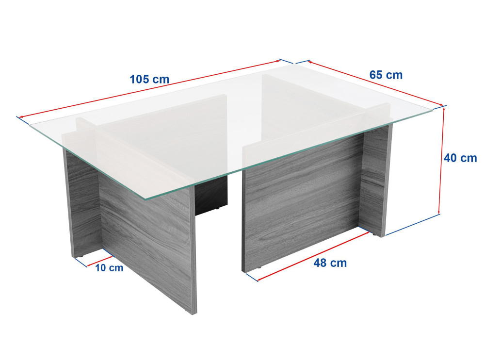 Tavolino in vetro "Vetrino" 105 x 65 x 40 cm - Legno nero