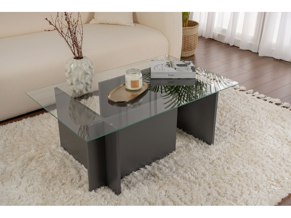 Tavolino in vetro "Vetrino" 105 x 65 x 40 cm - Antracite