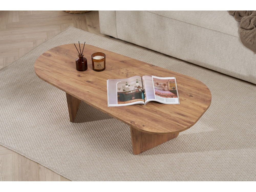 Tavolino da caffè in legno "Ovalis" - 130 x 65 x 40 cm - Pino atlantico