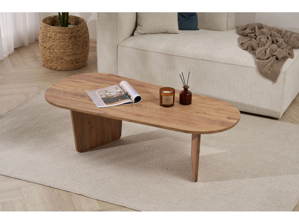 Tavolino da caffè in legno "Ovalis" - 130 x 65 x 40 cm - Pino atlantico