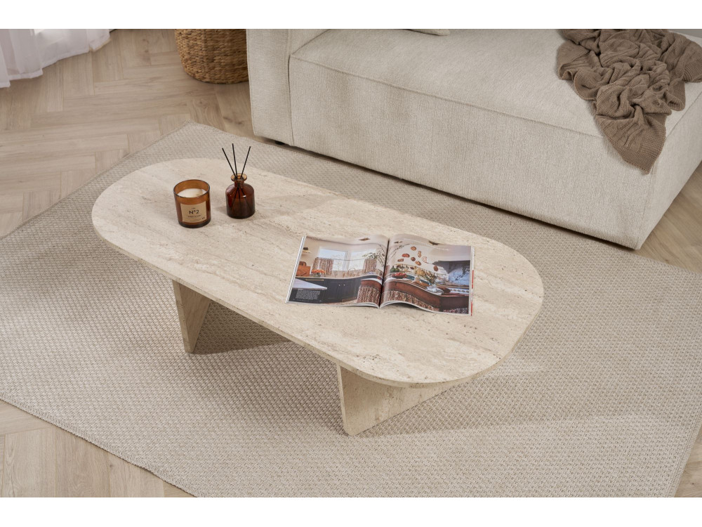 Tavolino da caffè in legno "Ovalis" - 130 x 65 x 40 cm - Travertino