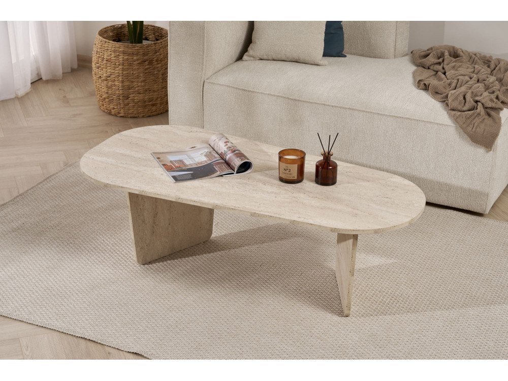 Tavolino da caffè in legno "Ovalis" - 130 x 65 x 40 cm - Travertino