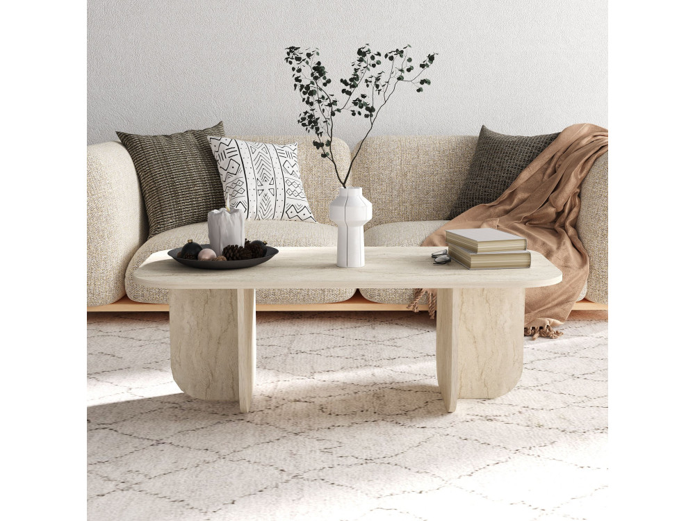 Tavolino da caffè in legno "Becaj" - 120 x 60 x 41 cm - Travertino