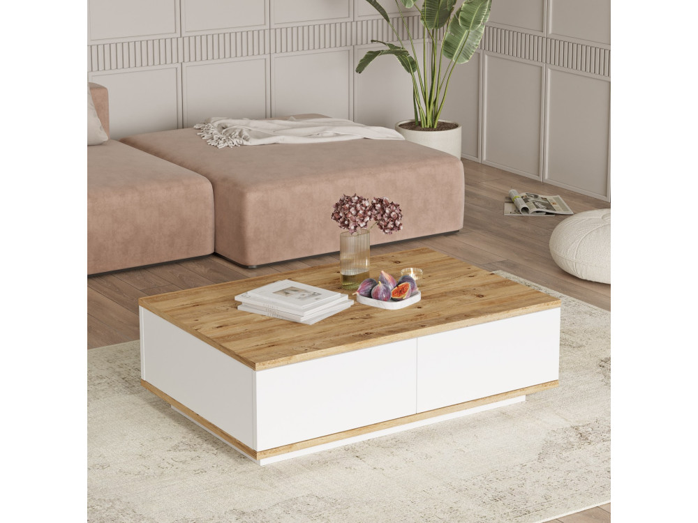 Tavolino da caffè in legno "FR14" - 90 x 60 x 28 cm - Pino Atlantico Bianco