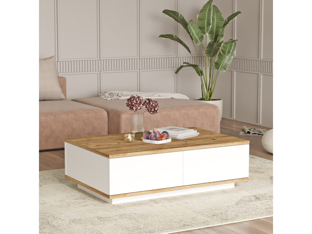 Tavolino da caffè in legno "FR14" - 90 x 60 x 28 cm - Pino Atlantico Bianco