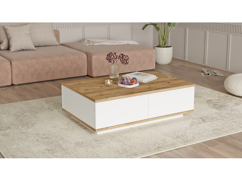 Tavolino da caffè in legno "FR14" - 90 x 60 x 28 cm - Pino Atlantico Bianco