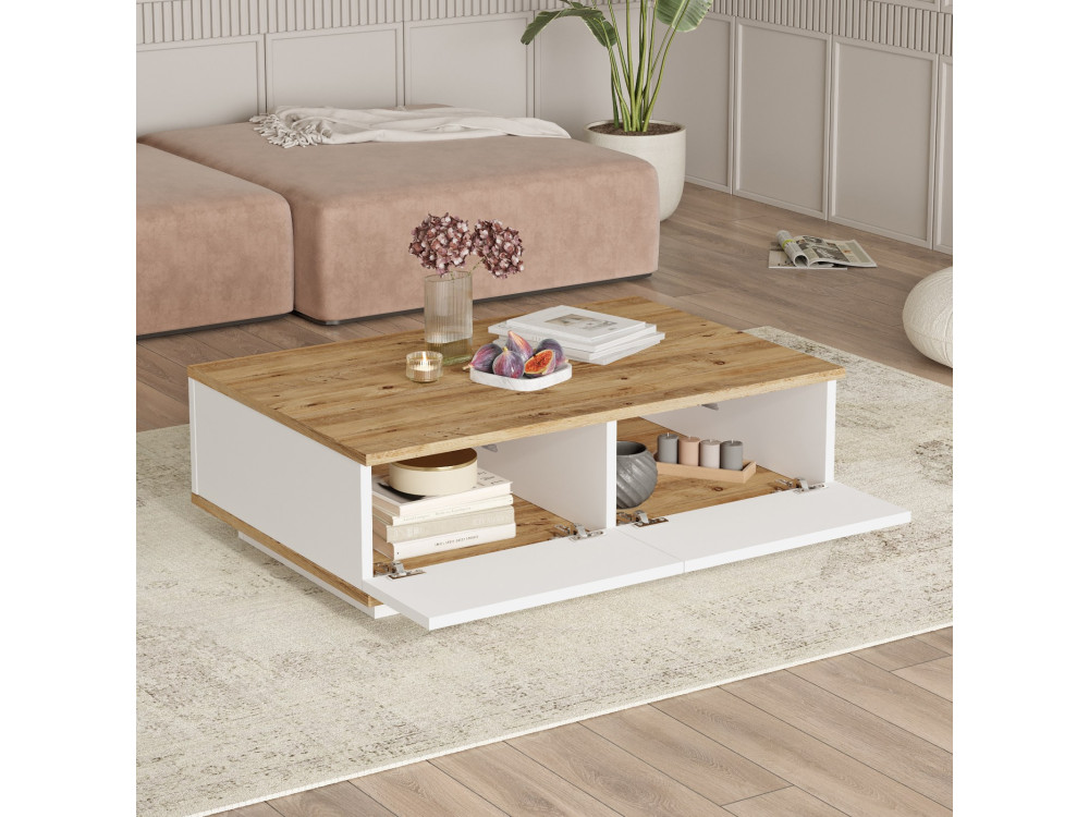Tavolino da caffè in legno "FR14" - 90 x 60 x 28 cm - Pino Atlantico Bianco