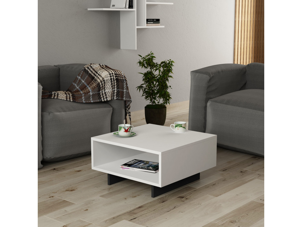 Tavolino in legno "Hola" - 60 x 60 x 32 cm - Bianco