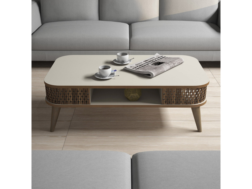 Tavolino da caffè in legno "Eylül" - 105 x 60 x 34 cm - Crema