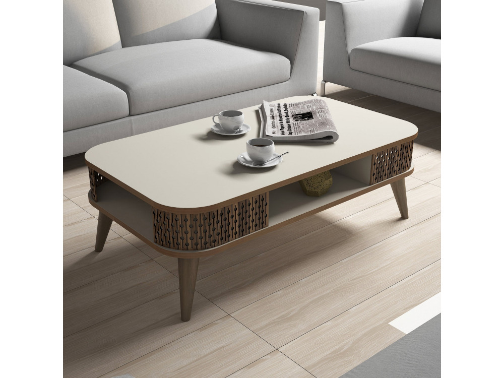 Tavolino da caffè in legno "Eylül" - 105 x 60 x 34 cm - Crema