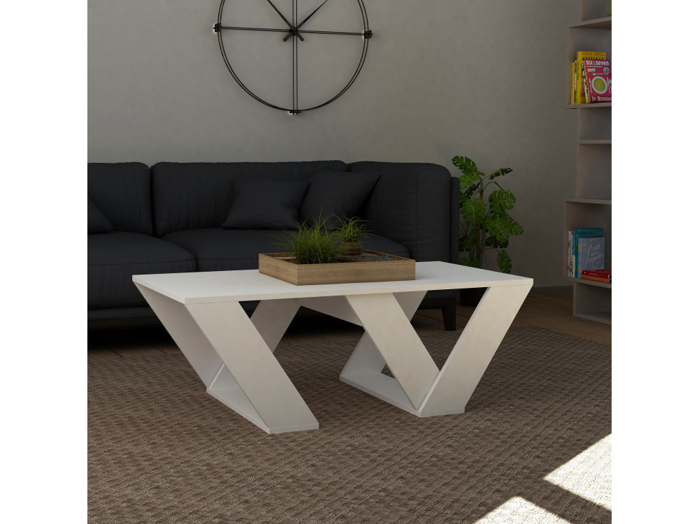 Tavolino da caffè in legno "Pipra" - 110 x 60 x 40 cm - Bianco