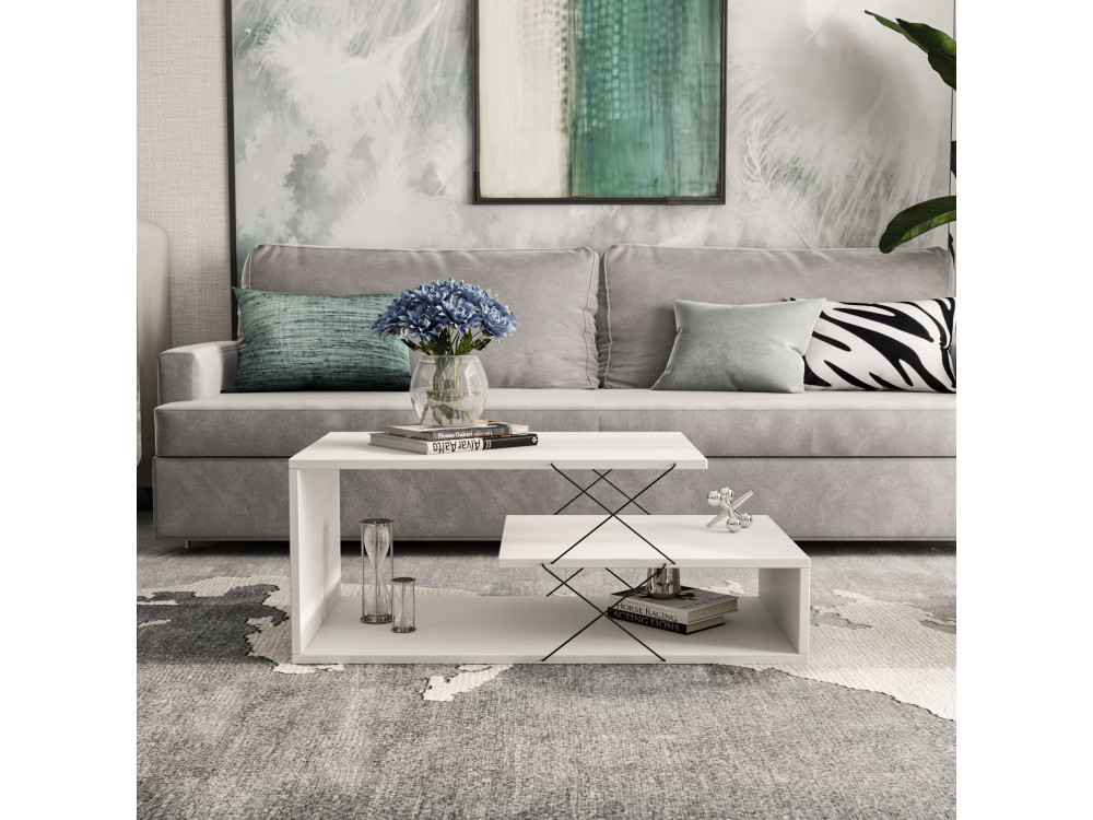 Tavolino da caffè in legno "Cayenne" - 100 x 50 x 40 cm - Bianco