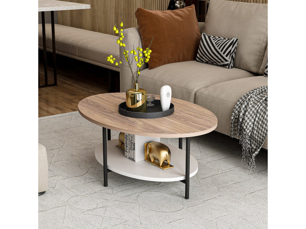 Tavolino da caffè in legno "Elis" - 90 x 60 x 36 cm - Rovere bianco