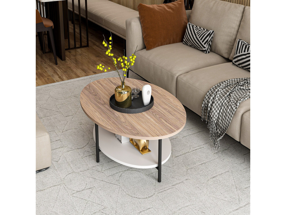 Tavolino da caffè in legno "Elis" - 90 x 60 x 36 cm - Rovere bianco