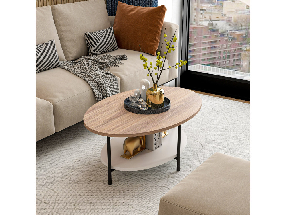 Tavolino da caffè in legno "Elis" - 90 x 60 x 36 cm - Rovere bianco