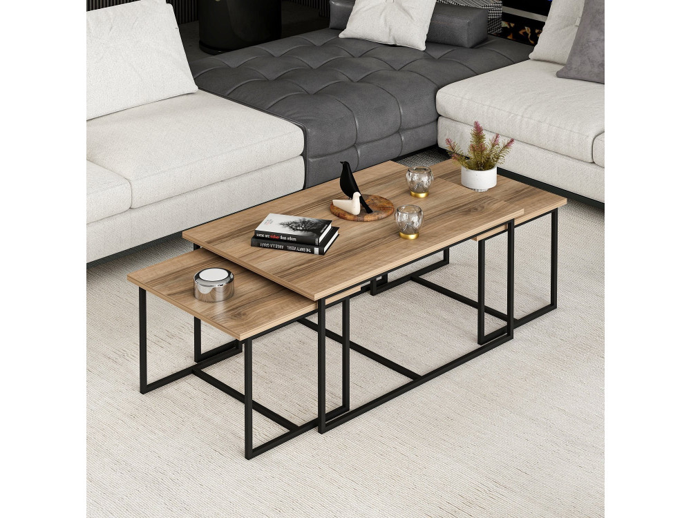 Tavolo gigogne (3 pezzi) in legno "Levada" - 90 x 60 x 42 cm - Noyer