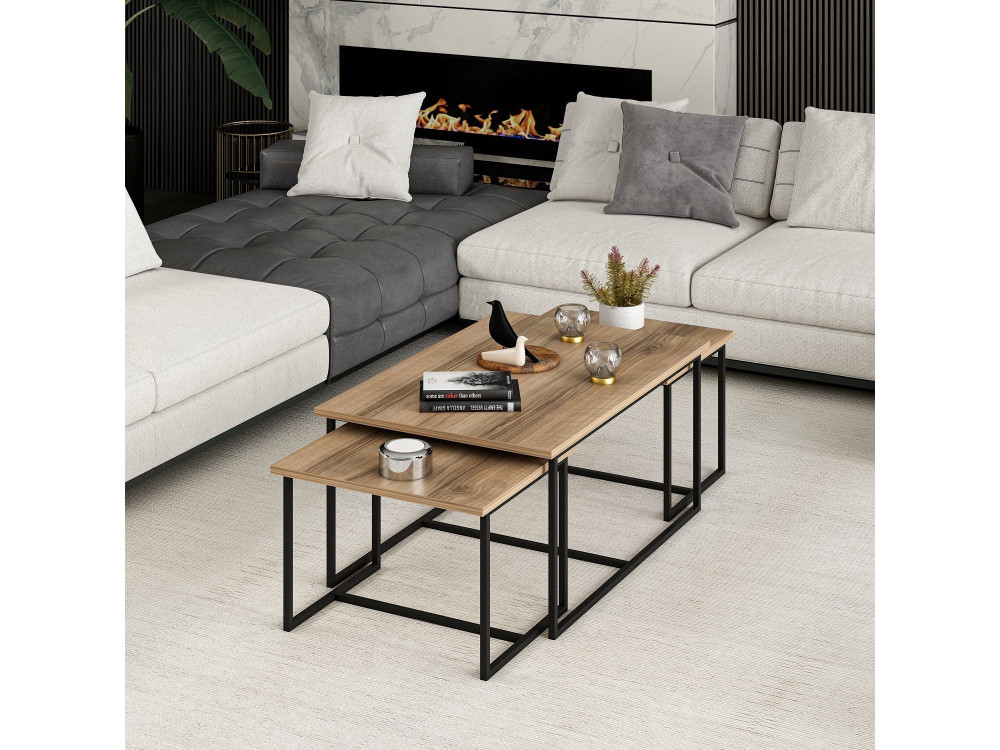 Tavolo gigogne (3 pezzi) in legno "Levada" - 90 x 60 x 42 cm - Noyer