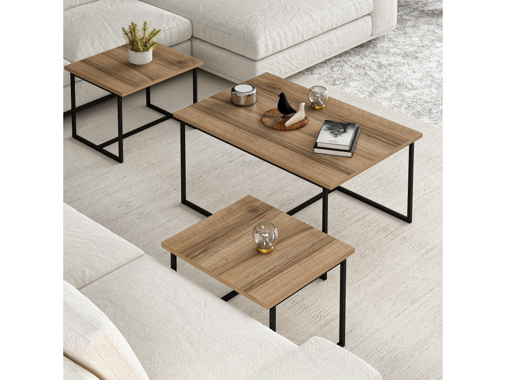 Tavolo gigogne (3 pezzi) in legno "Levada" - 90 x 60 x 42 cm - Noyer