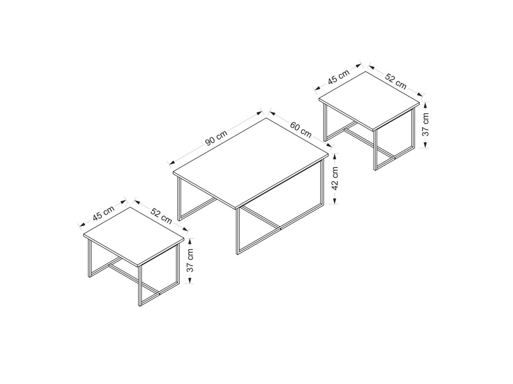 Tavolo gigogne (3 pezzi) in legno "Levada" - 90 x 60 x 42 cm - Noyer