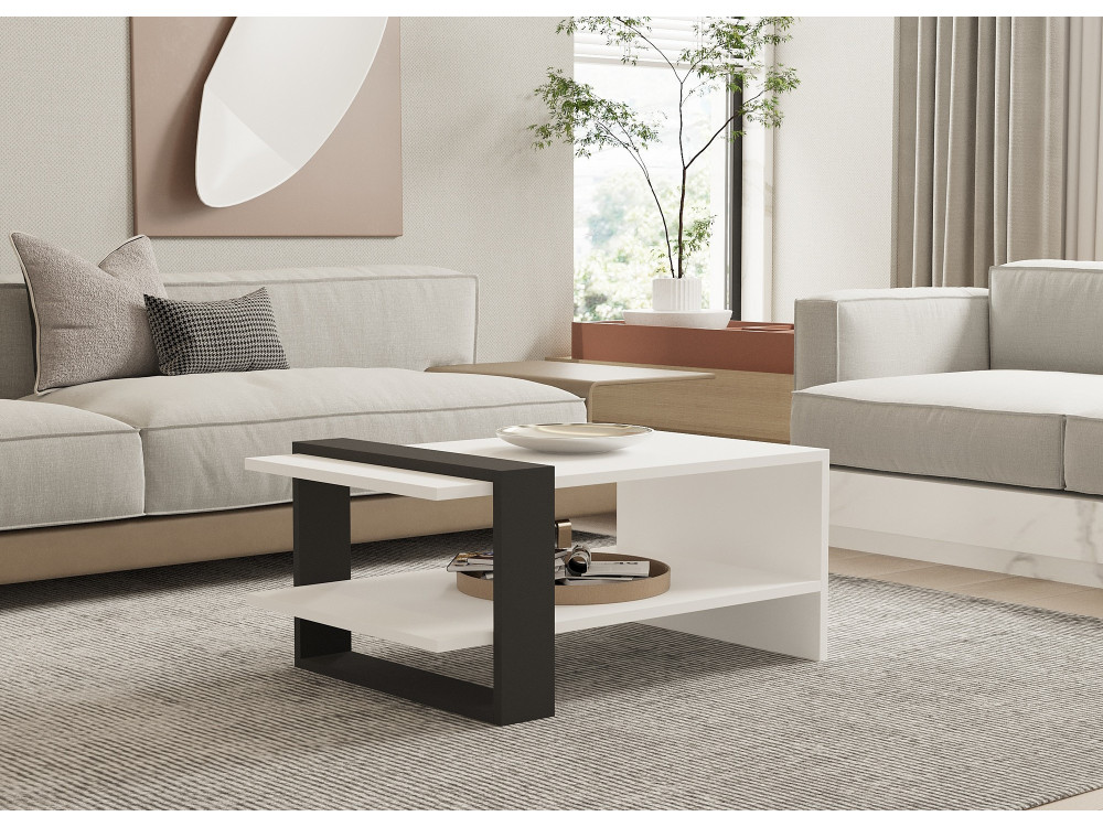 Tavolo basso in legno "Funda" - 80 x 55 x 35 cm - Antracite Bianco
