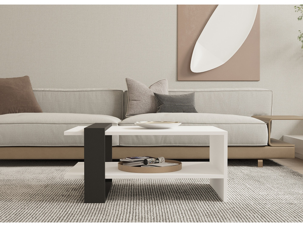 Tavolo basso in legno "Funda" - 80 x 55 x 35 cm - Antracite Bianco