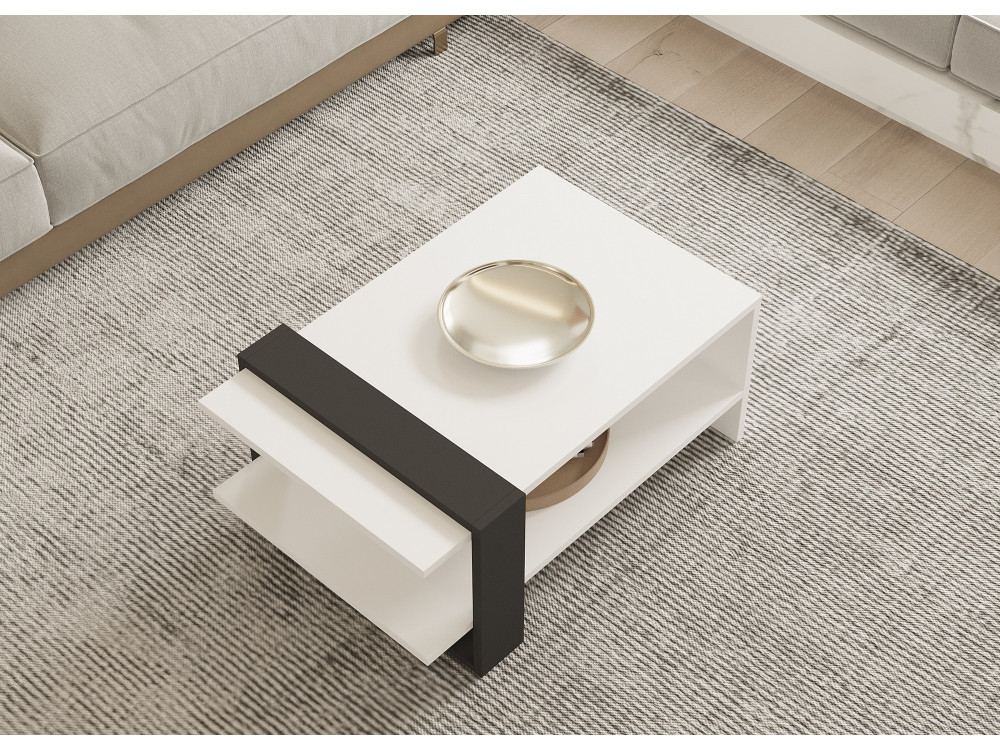 Tavolo basso in legno "Funda" - 80 x 55 x 35 cm - Antracite Bianco