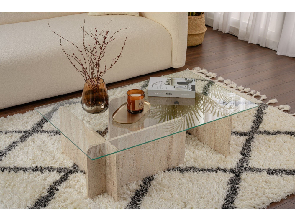 Tavolino in legno "Flavio" - 105 x 65 x 30 cm - Travertino