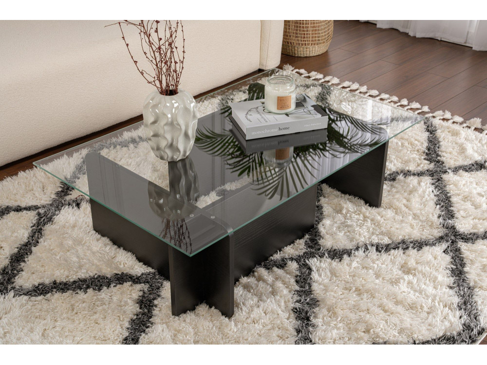 Tavolino in vetro "Flavio" 105 x 65 x 30 cm - Legno nero