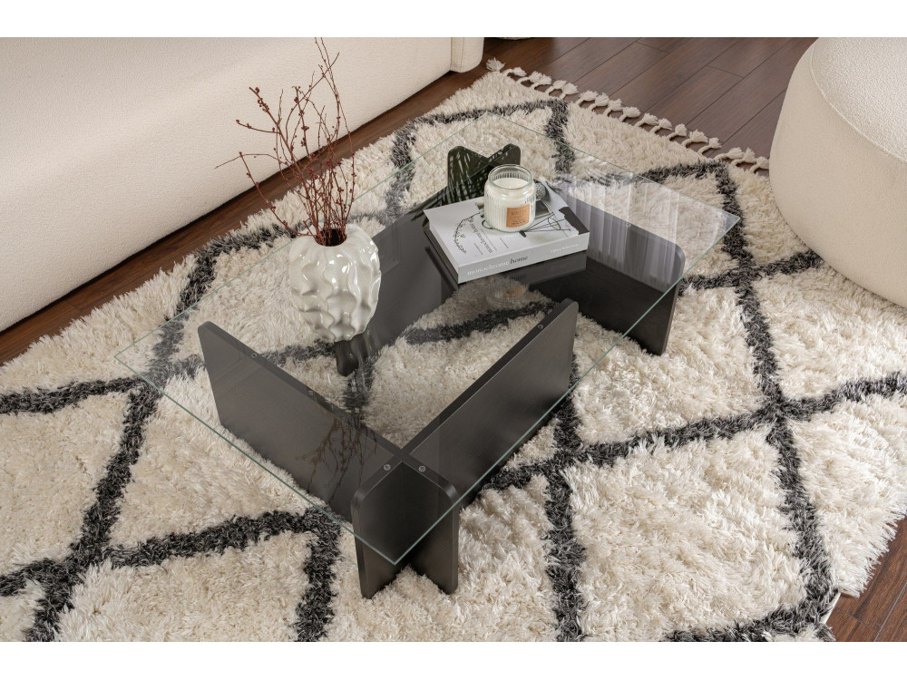 Tavolino in vetro "Flavio" 105 x 65 x 30 cm - Legno nero
