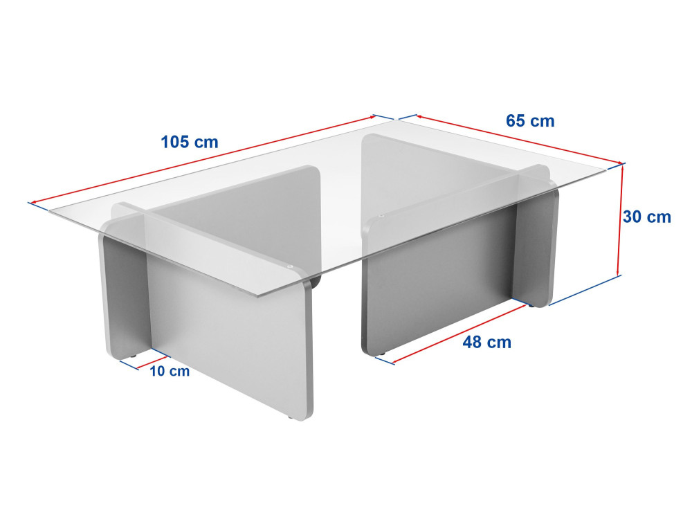 Tavolino in vetro "Flavio" 105 x 65 x 30 cm - Grigio