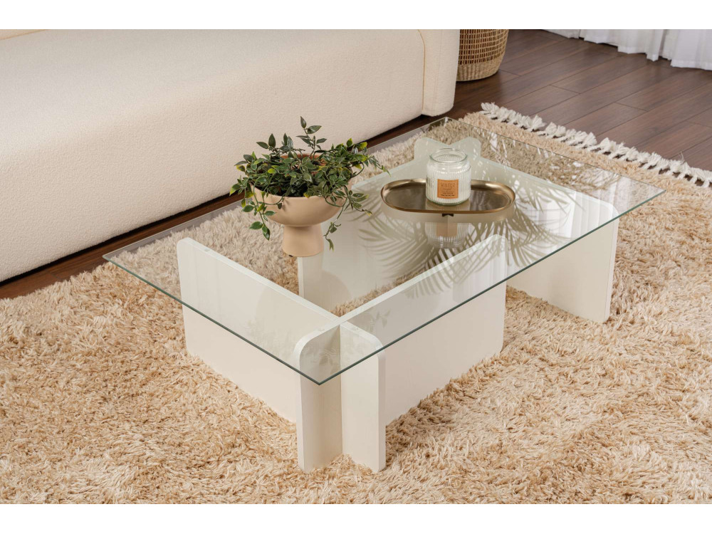 Tavolino in vetro "Flavio" 105 x 65 x 30 cm - Legno bianco