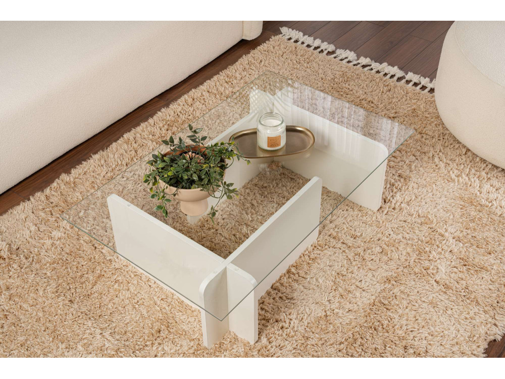 Tavolino in vetro "Flavio" 105 x 65 x 30 cm - Legno bianco