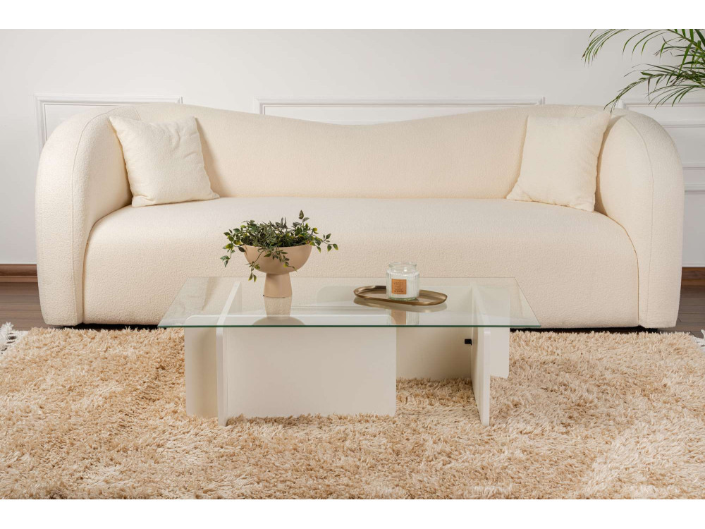 Tavolino in vetro "Flavio" 105 x 65 x 30 cm - Legno bianco