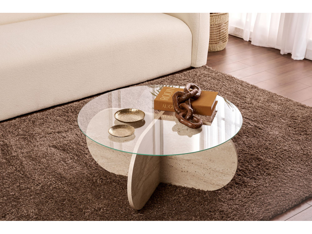 Tavolino in legno "Aeris" - 75 x 75 x 35 cm - TravertinoTrasparente