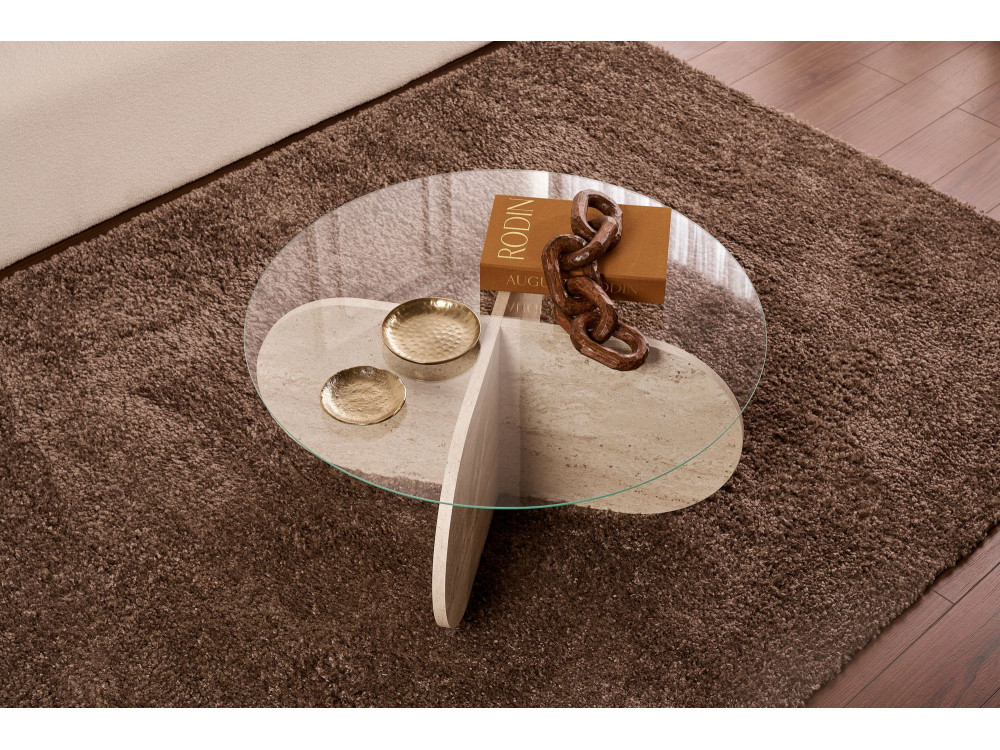 Tavolino in legno "Aeris" - 75 x 75 x 35 cm - TravertinoTrasparente