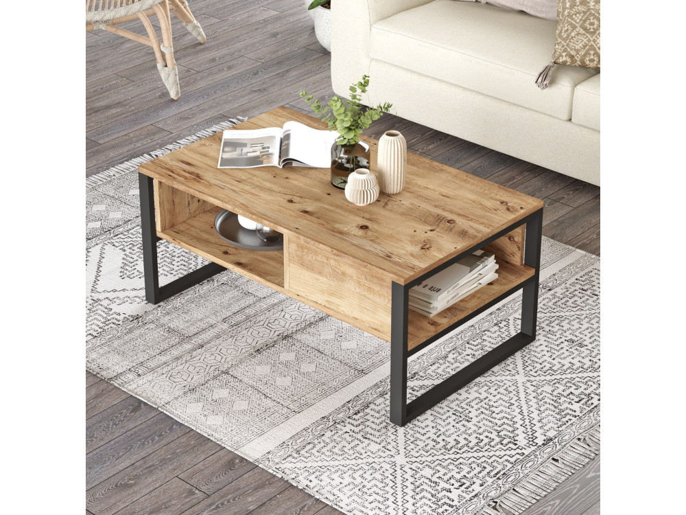 Tavolino da caffè in legno "ML34" - 100 x 59 x 44 cm - Pino atlantico