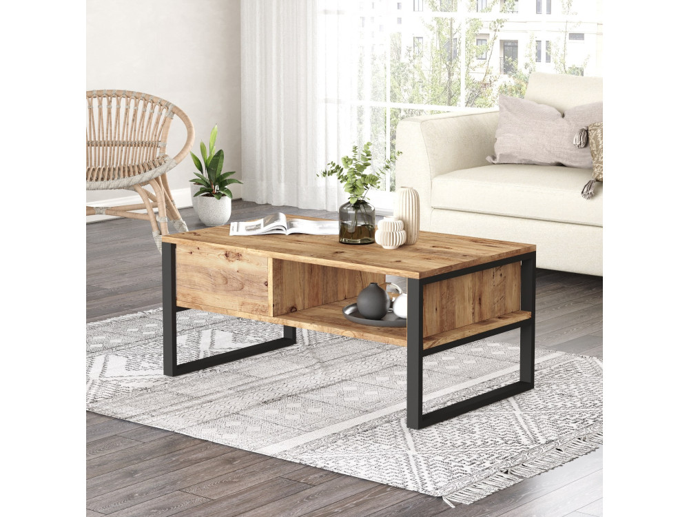 Tavolino da caffè in legno "ML34" - 100 x 59 x 44 cm - Pino atlantico