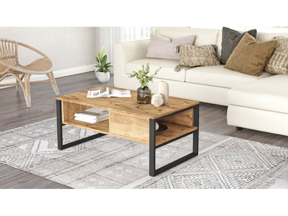 Tavolino da caffè in legno "ML34" - 100 x 59 x 44 cm - Pino atlantico