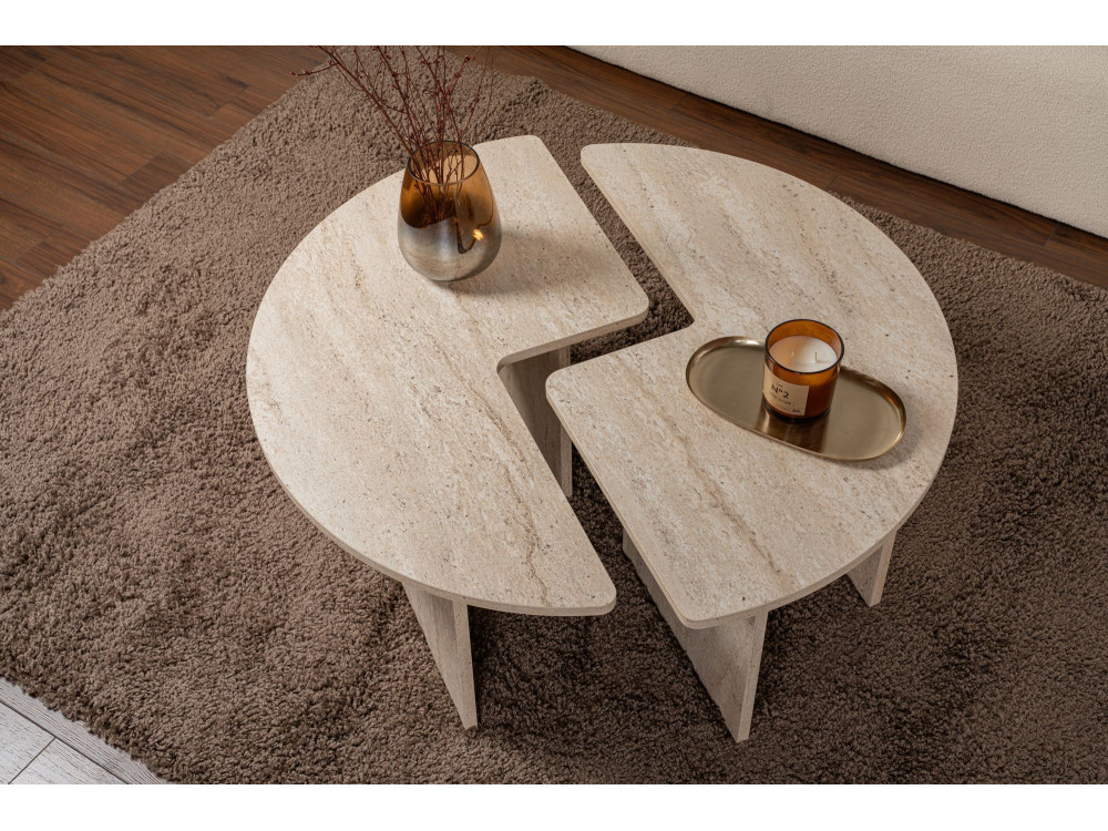 Tavolino da caffè in legno "Moira" - 90 x 90 x 41 cm - Travertino
