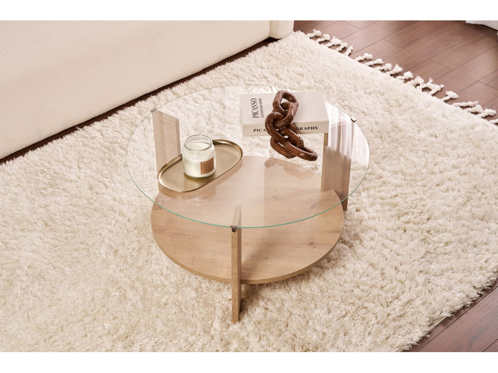 Tavolo basso in legno "Clara" - 75 x 75 x 40 cm - Chêne Saphir Trasparente