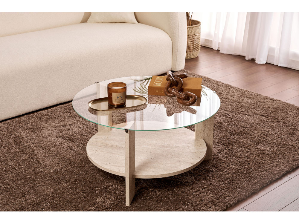 Tavolo basso in legno "Clara" - 75 x 75 x 40 cm - Travertino Trasparente
