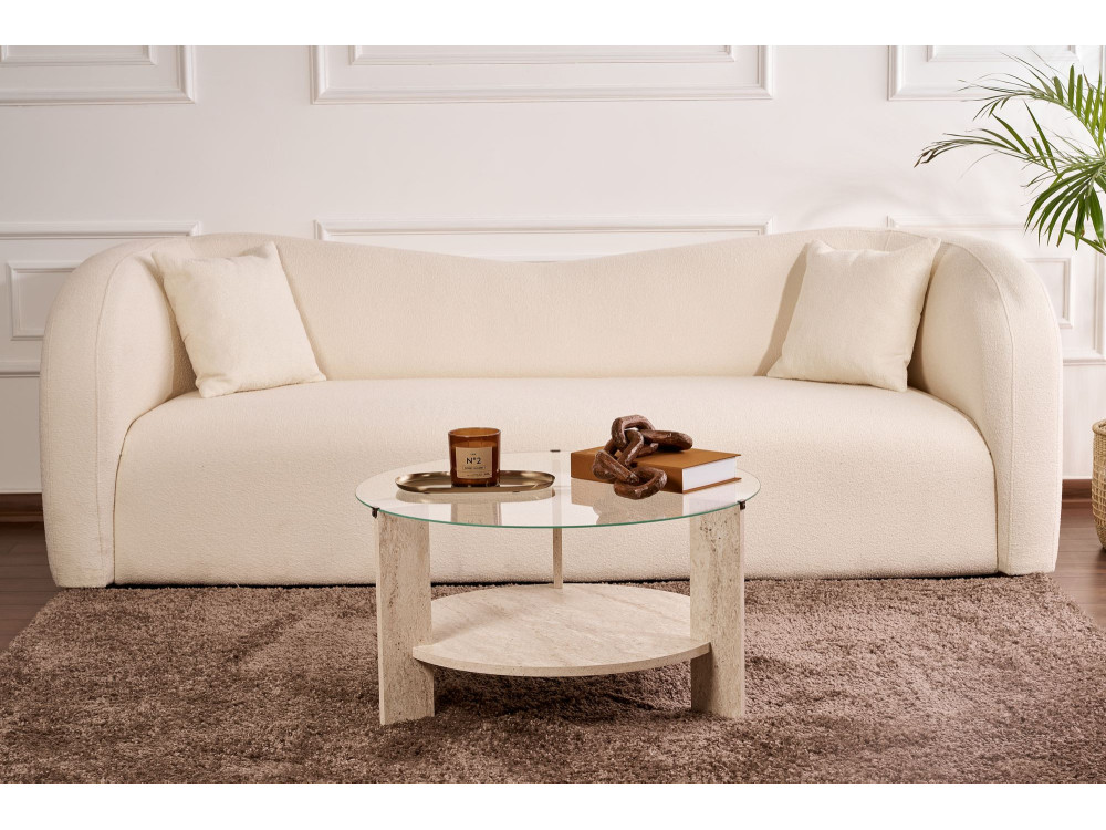 Tavolo basso in legno "Clara" - 75 x 75 x 40 cm - Travertino Trasparente