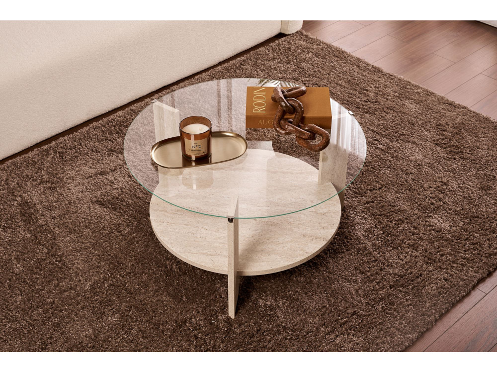 Tavolo basso in legno "Clara" - 75 x 75 x 40 cm - Travertino Trasparente