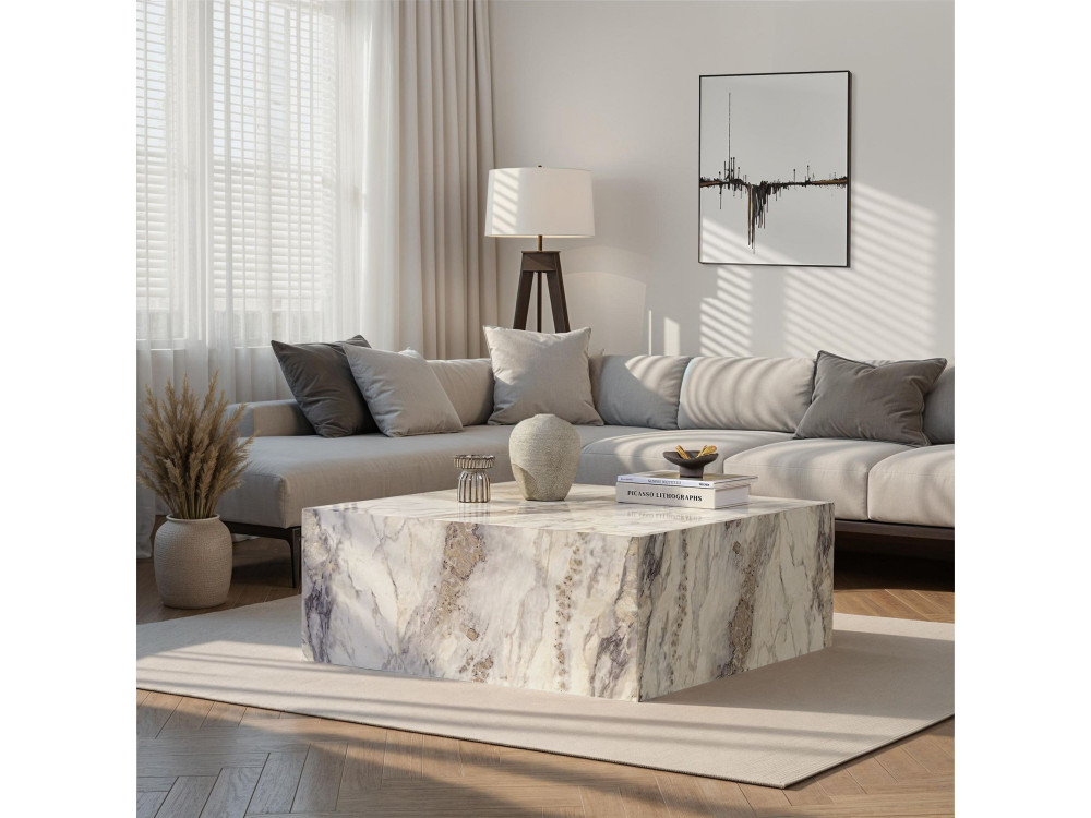 Tavolino da caffè in legno "Prizma" - 90 x 90 x 35 cm - Marmo Fresia