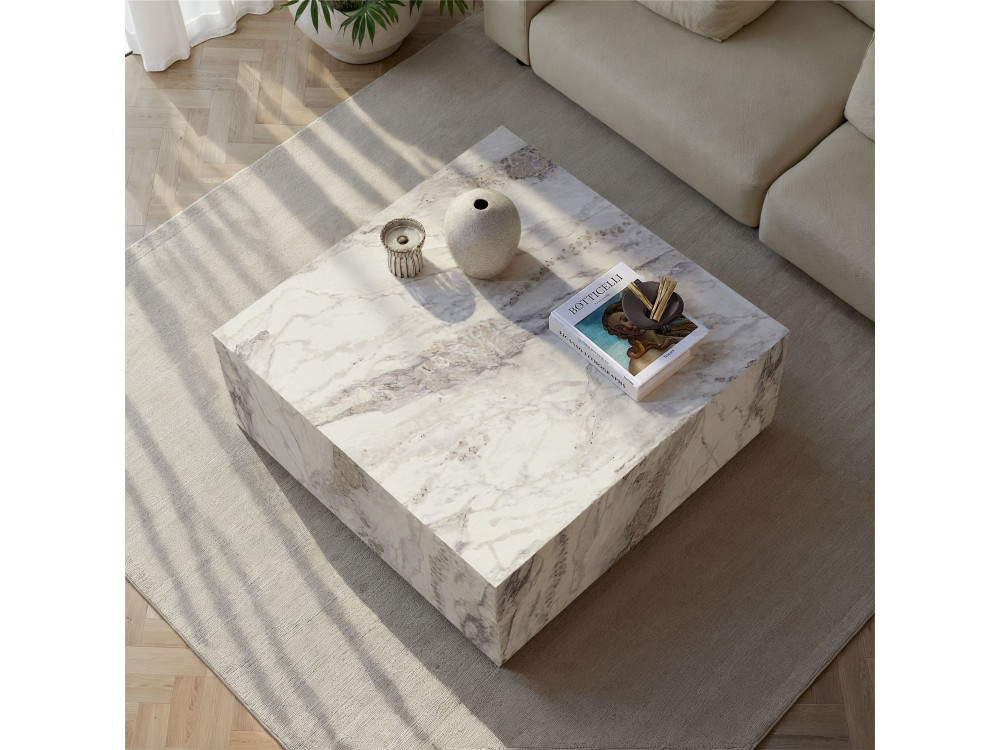 Tavolino da caffè in legno "Prizma" - 90 x 90 x 35 cm - Marmo Fresia