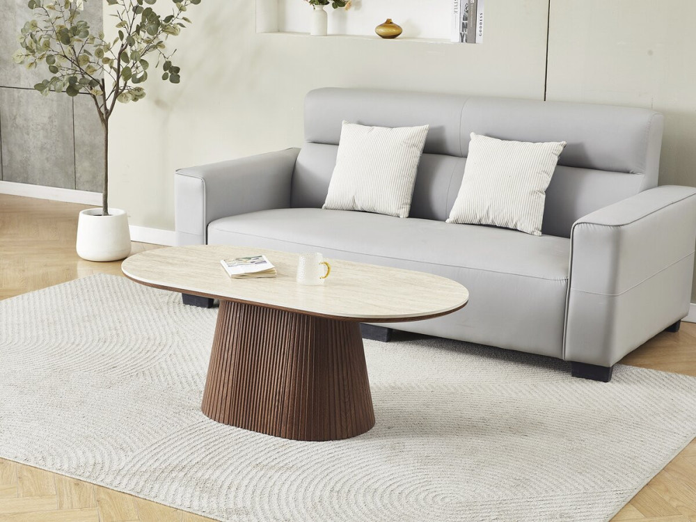 Tavolino ovale in ceramica "Portofino" - 120 cm -Travertino e marrone