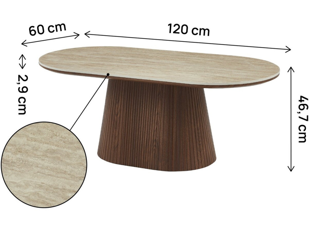 Tavolino ovale in ceramica "Portofino" - 120 cm -Travertino e marrone